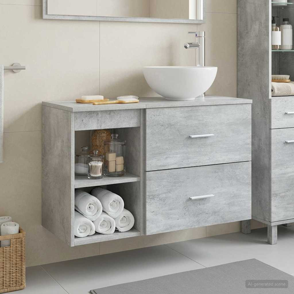 vidaXL Badezimmermöbel-Set 2 pcs Betongrau Holzwerkstoff