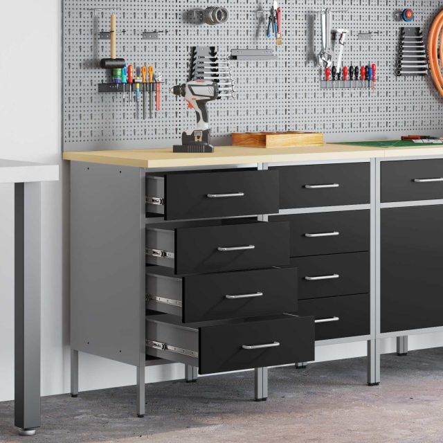 vidaXL Werkbank mit Schubladen 2 pcs Schwarz und Grau 100 x 55 x 85 cm