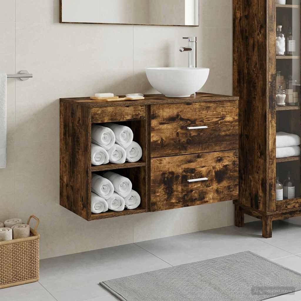 vidaXL Badezimmermöbel-Set 2 pcs Geräucherte Eiche Holzwerkstoff
