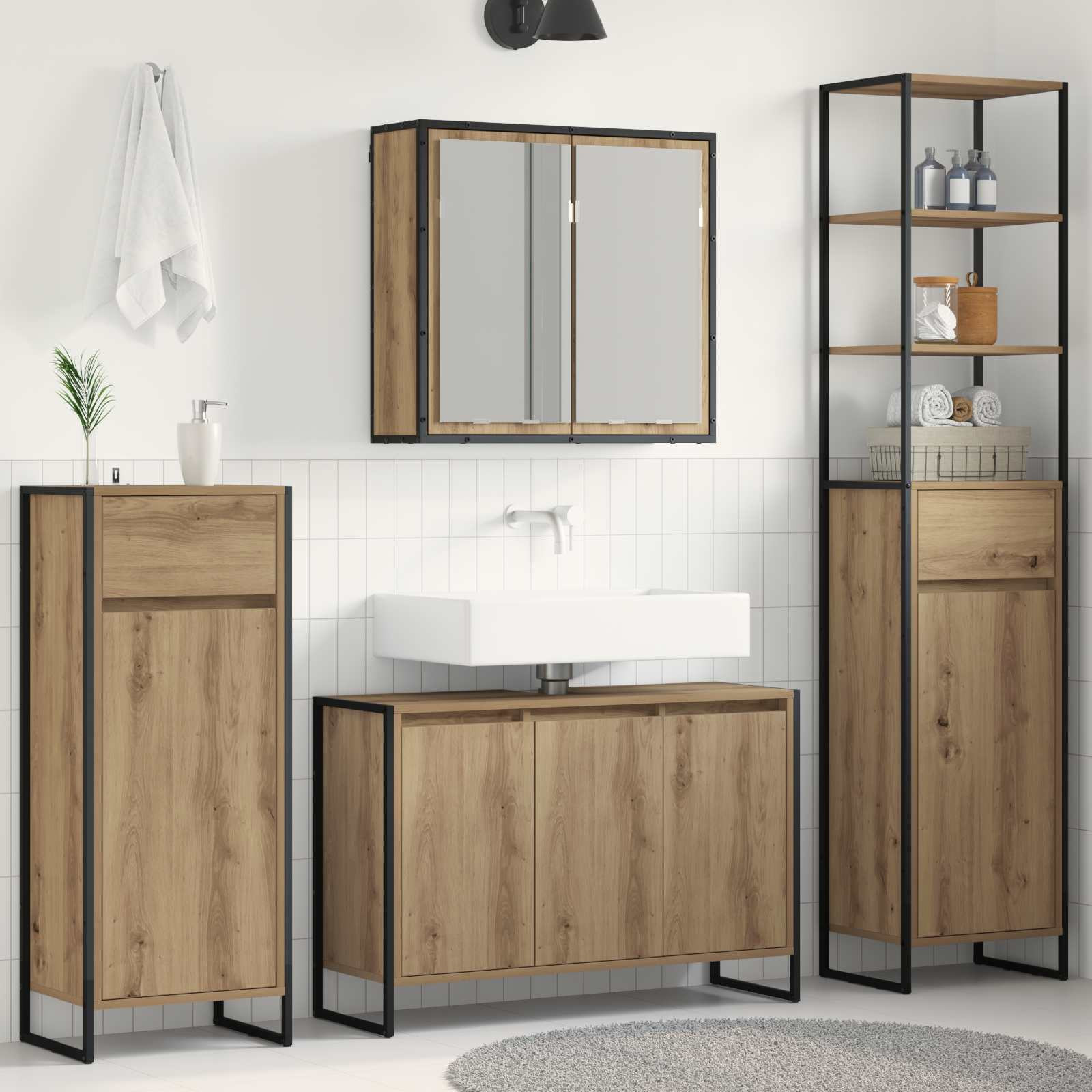vidaXL Badezimmermöbel-Set 4 Stk. Artisan-Eiche Holzwerkstoff