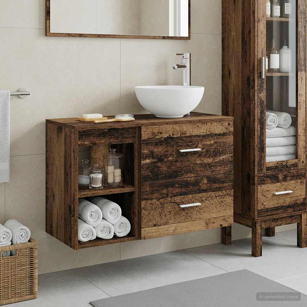 vidaXL Badezimmermöbel-Set 2 pcs Altholz Holzwerkstoff