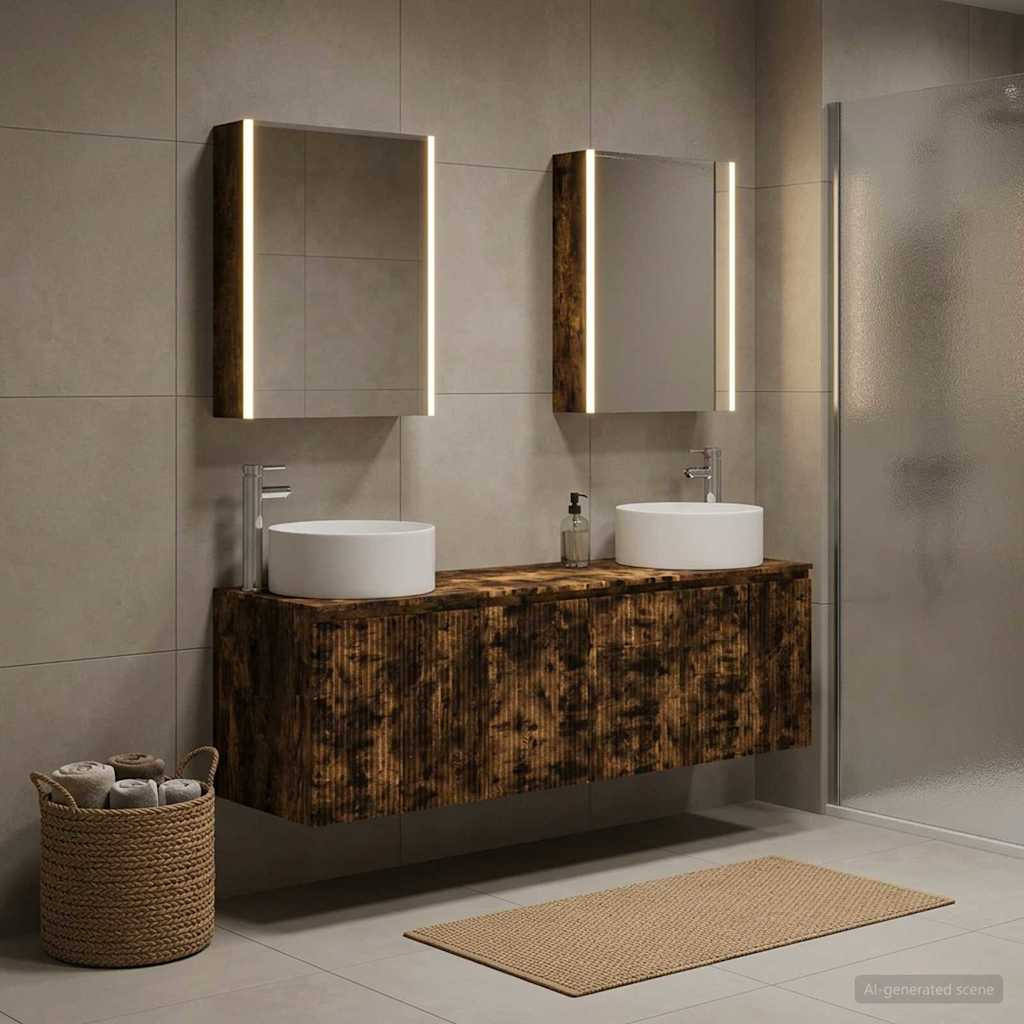 vidaXL Badezimmerschrank-Set 5 pcs Geräucherte Eiche Holzwerkstoff
