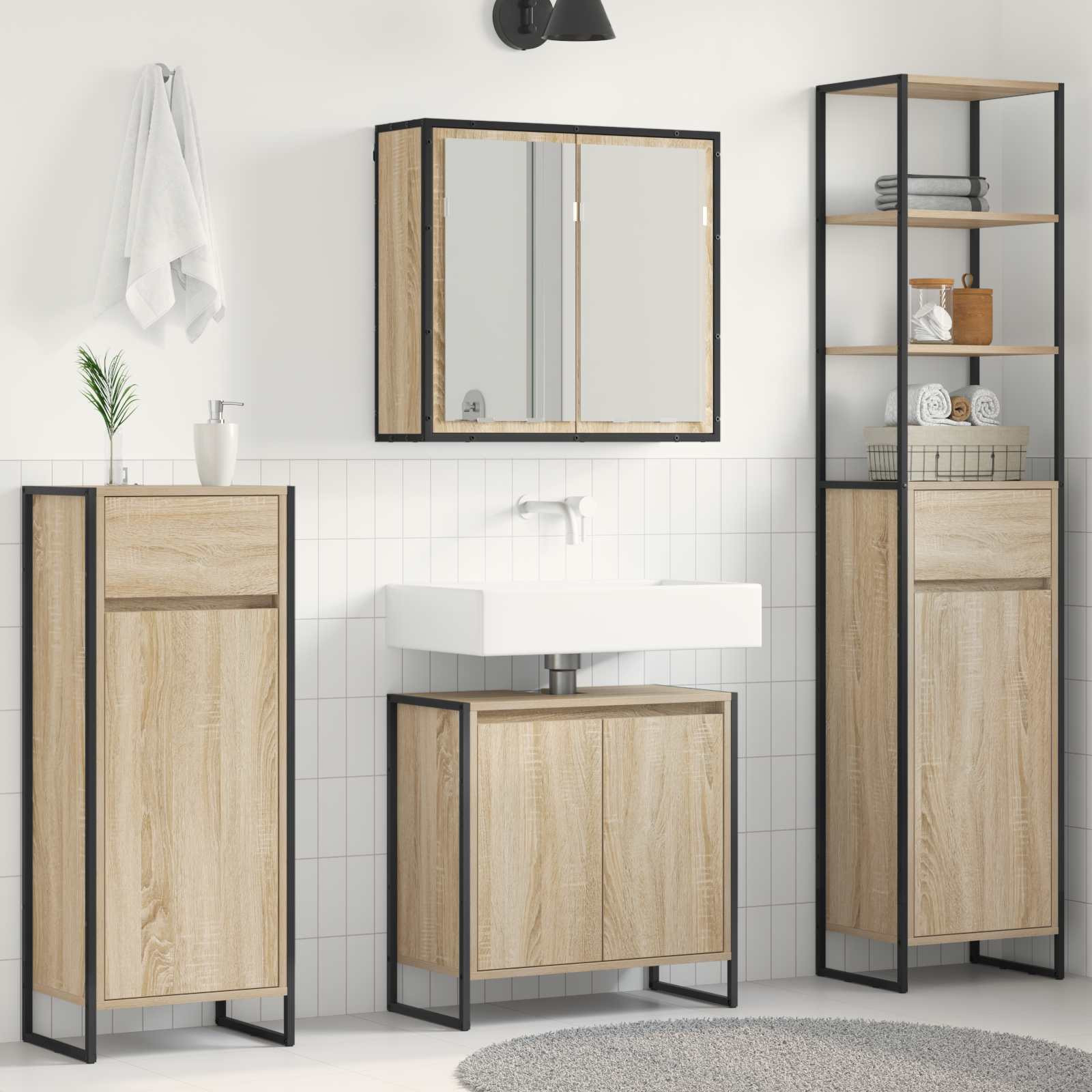 vidaXL Badezimmermöbel-Set mit Schubladen Sonoma-Eiche Holzwerkstoff