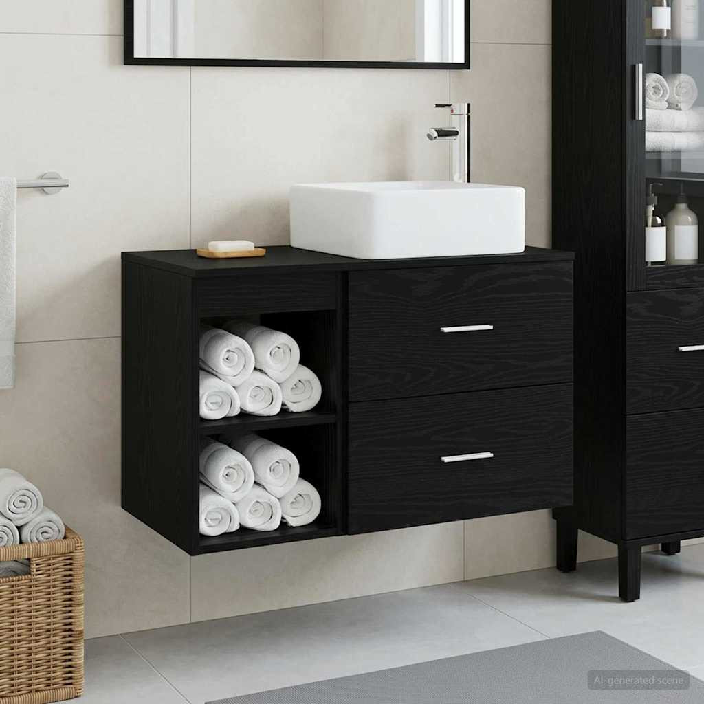 vidaXL Badezimmermöbel-Set 2 pcs Schwarze Eiche Holzwerkstoff
