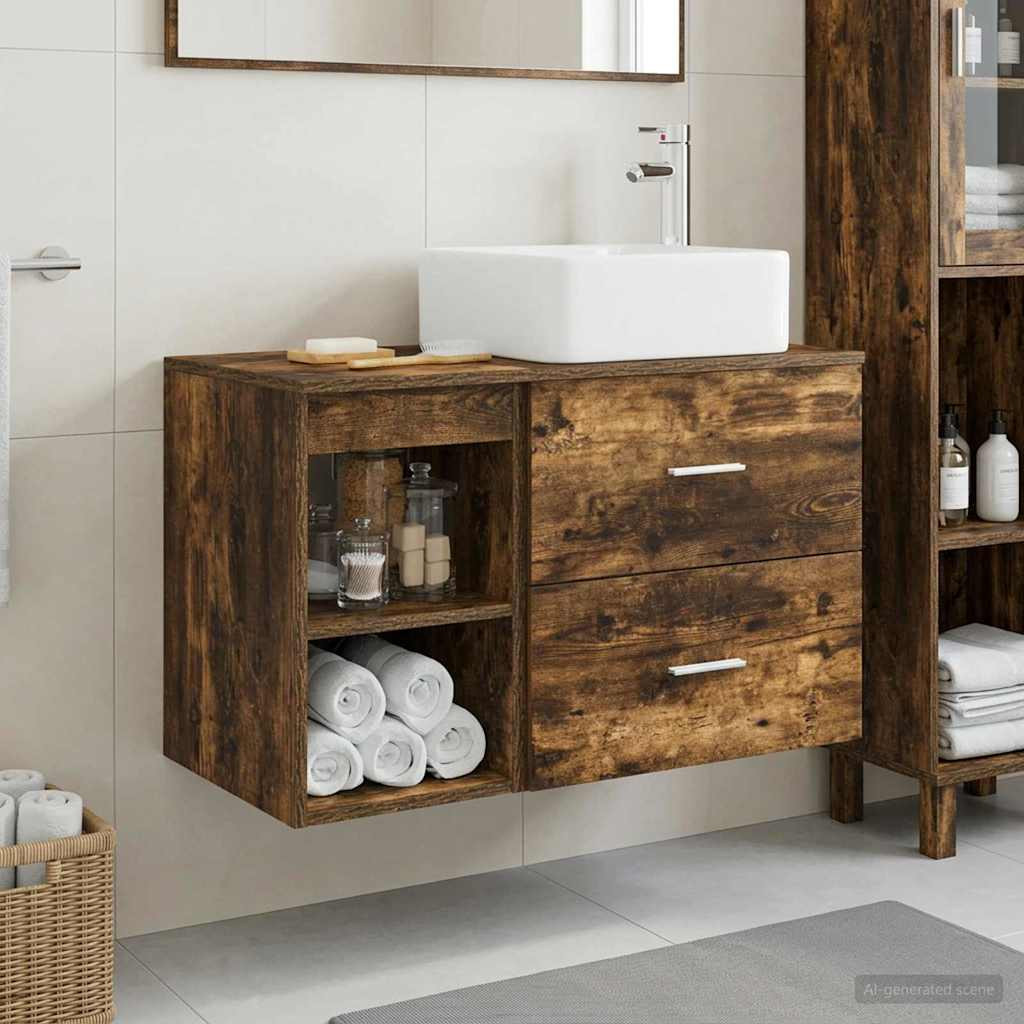 vidaXL Badezimmermöbel-Set 2 pcs Geräucherte Eiche Holzwerkstoff