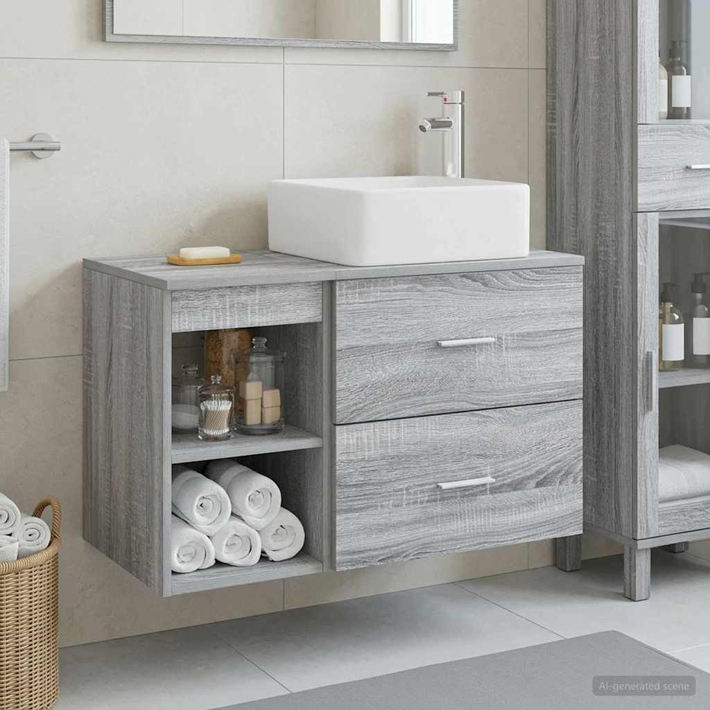 vidaXL Badezimmermöbel-Set 2 pcs Grau Sonoma Holzwerkstoff