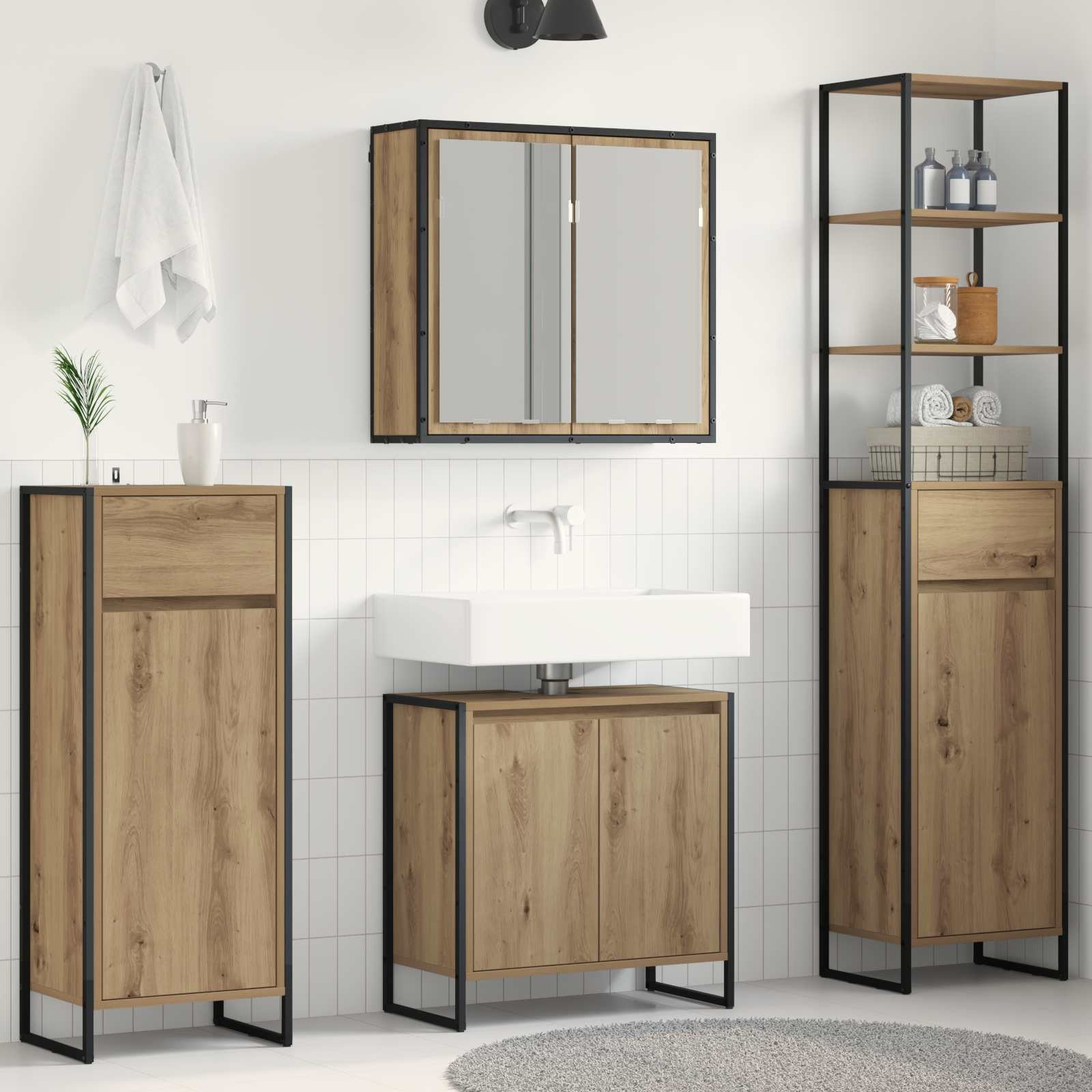vidaXL Badezimmermöbel-Set 4 Stk. Artisan-Eiche Holzwerkstoff