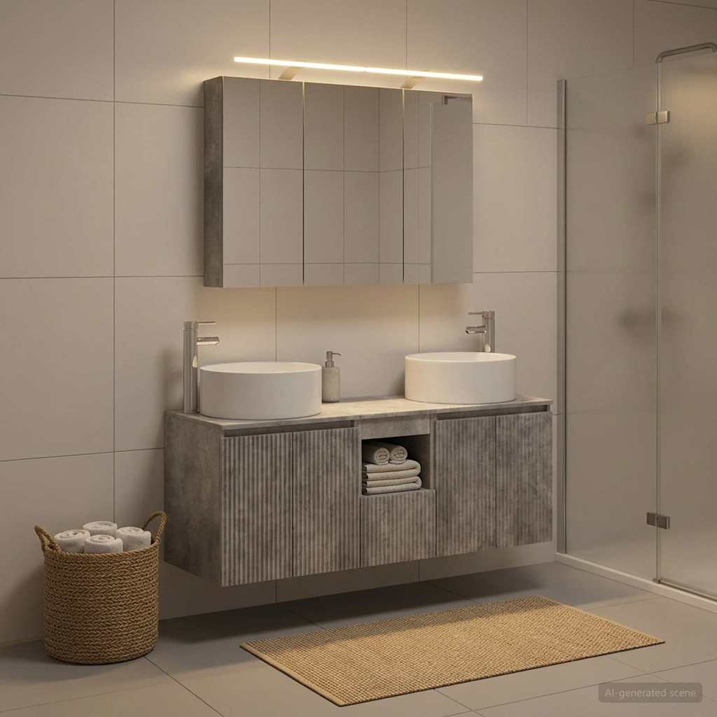 vidaXL Badezimmerschrank-Set 4 pcs Betongrau 100 x 14,5 x 70 cm