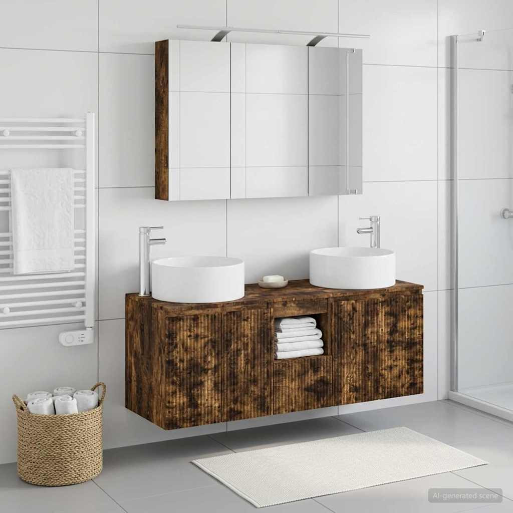 vidaXL Badezimmerschrank-Set 4 pcs Geräucherte Eiche