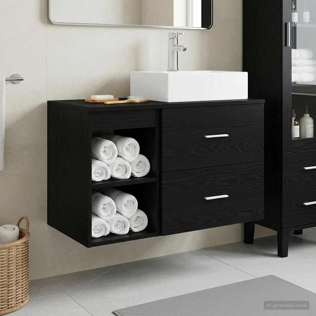 vidaXL Badezimmermöbel-Set 2 pcs Schwarze Eiche Holzwerkstoff