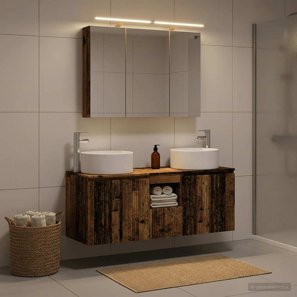 vidaXL Badezimmerschrank-Set 4 pcs Altholz 100 x 14,5 x 70 cm