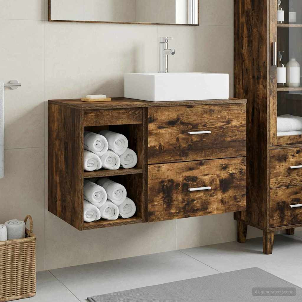vidaXL Badezimmermöbel-Set 2 pcs Geräucherte Eiche Holzwerkstoff