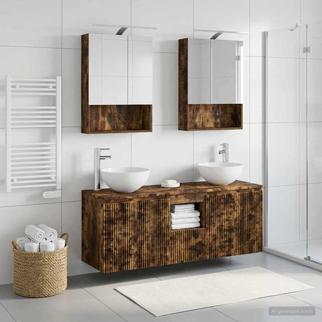 vidaXL Badezimmerschrank-Set 5 pcs Geräucherte Eiche 50 x 14,5 x 70 cm