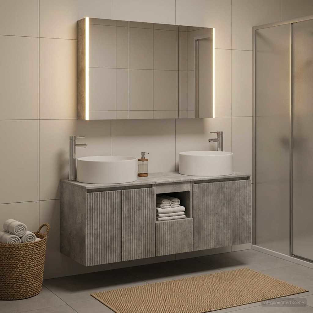 vidaXL Badezimmerschrank-Set 4 pcs Betongrau 103,5 x 15,5 x 70 cm