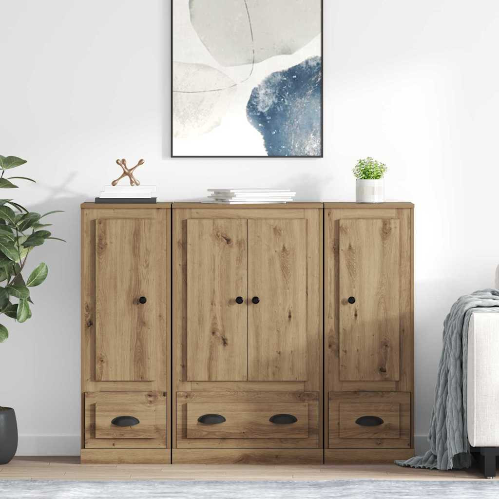 vidaXL Highboard 3 pcs Artisan-Eiche 132 x 35,5 x 103,5 cm