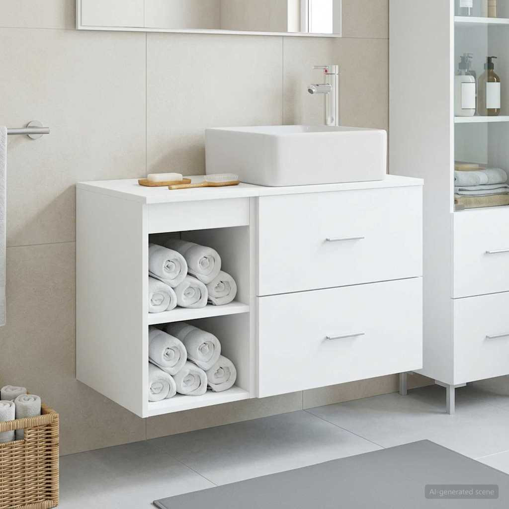 vidaXL Badezimmermöbel-Set 2 pcs Weiß Holzwerkstoff