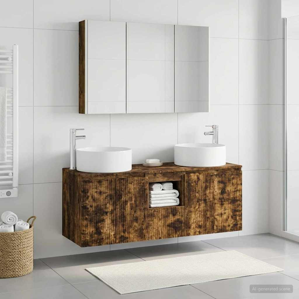vidaXL Badezimmerschrank-Set 4 pcs Geräucherte Eiche