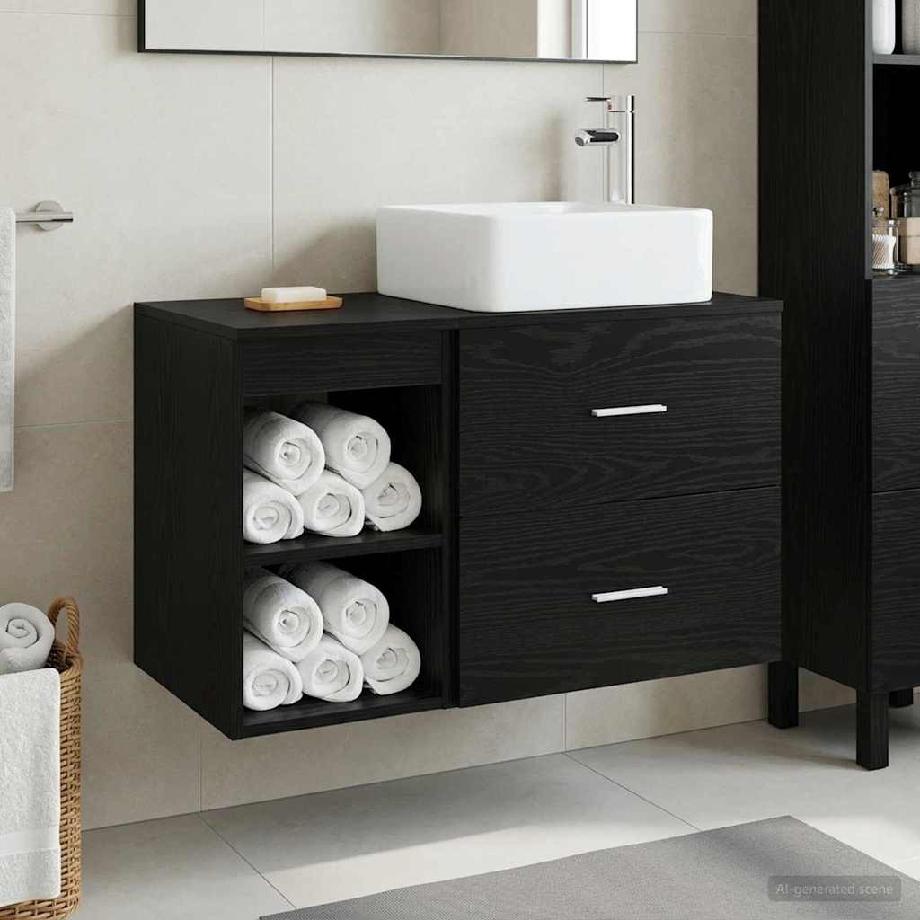 vidaXL Badezimmermöbel-Set 2 pcs Schwarze Eiche Holzwerkstoff