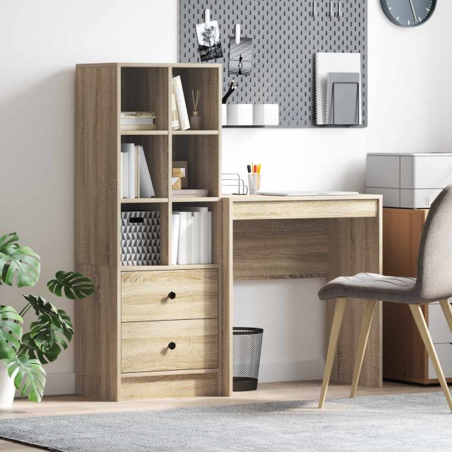 vidaXL Schreibtisch mit Schubladen mit Regal 2 pcs Sonoma-Eiche
