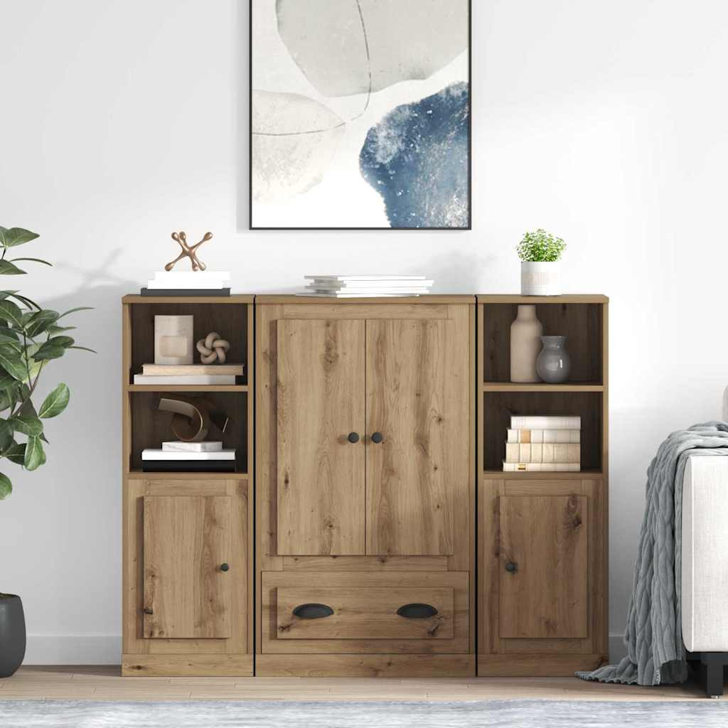 vidaXL Highboard 3 pcs Artisan-Eiche 132 x 35,5 x 103,5 cm