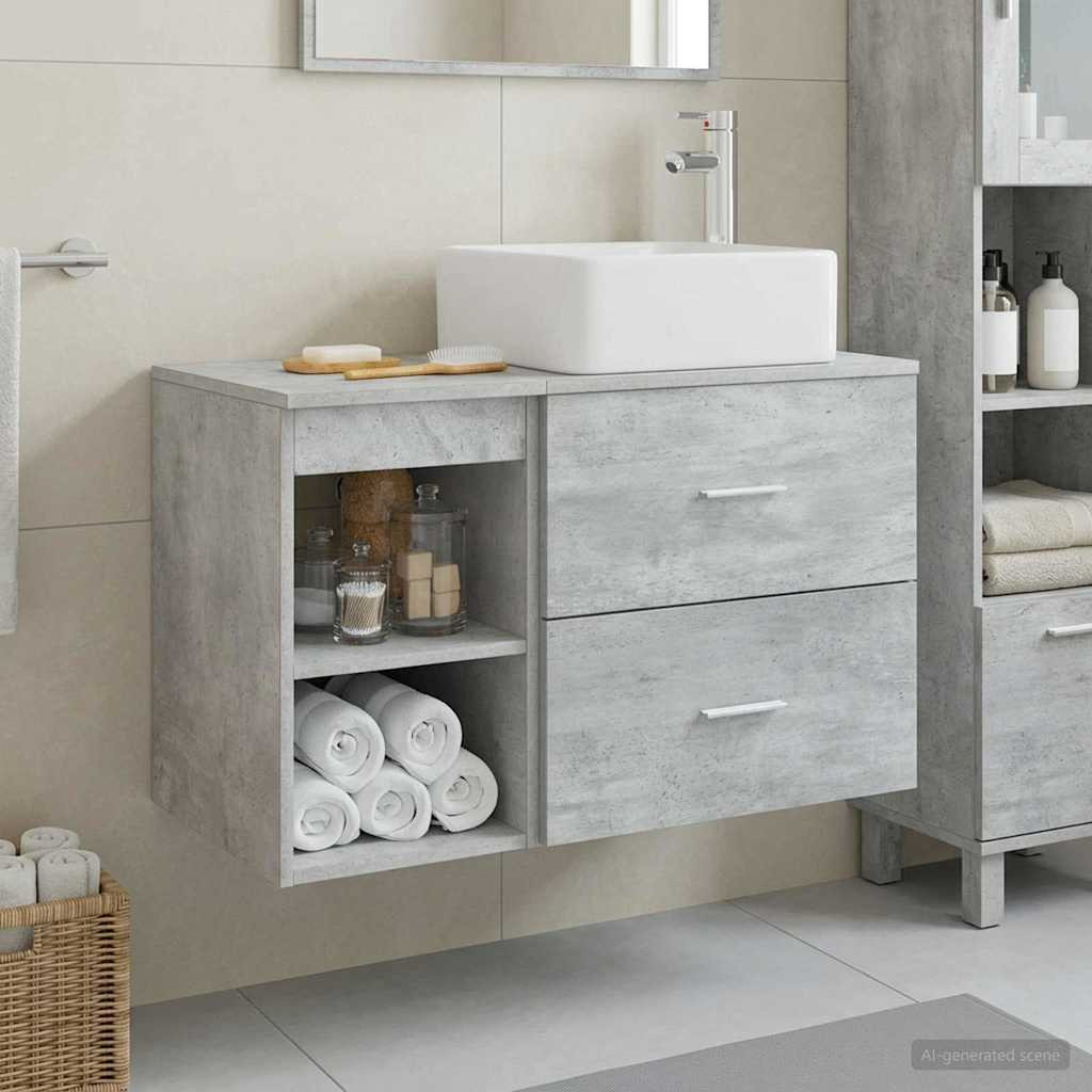 vidaXL Badezimmermöbel-Set 2 pcs Betongrau Holzwerkstoff