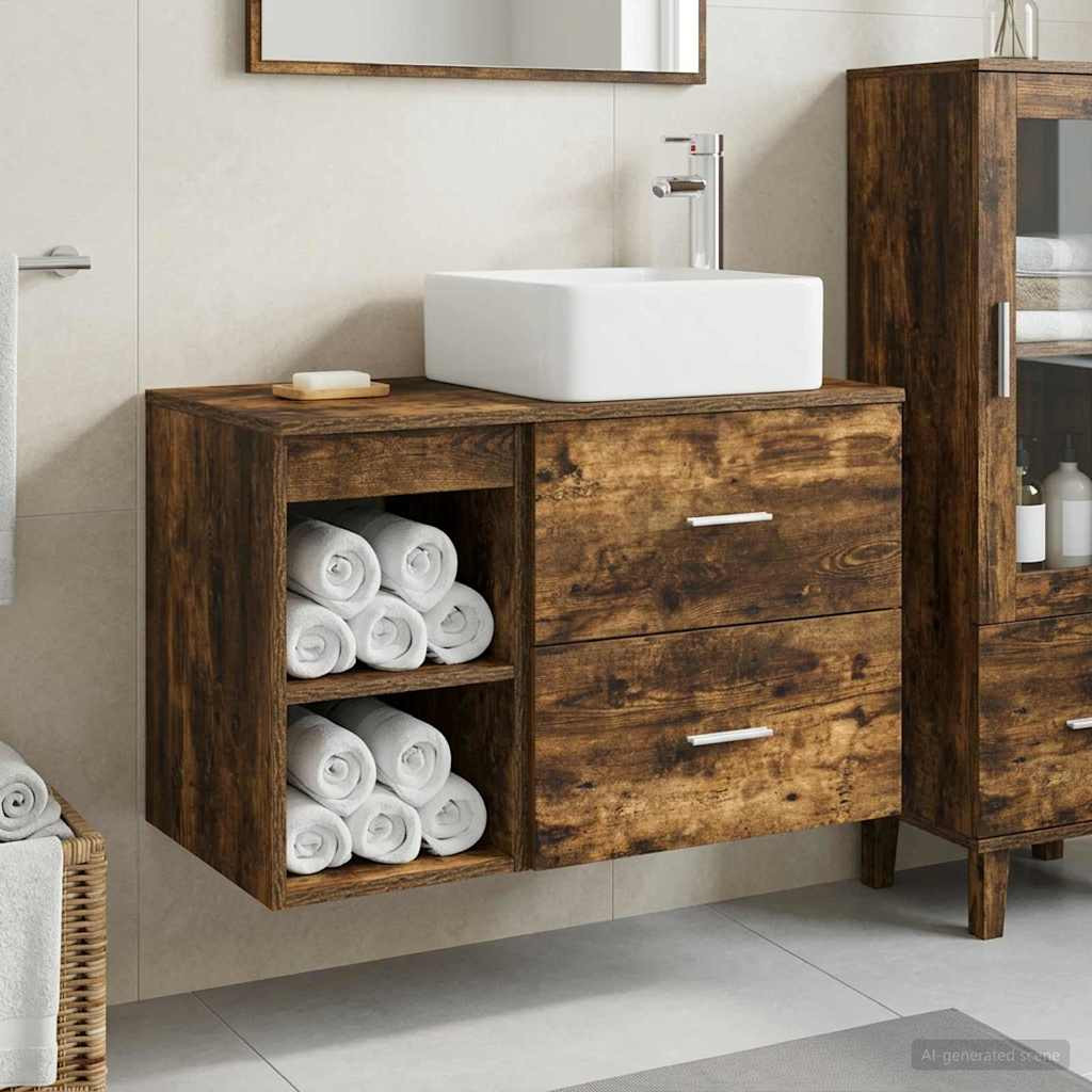 vidaXL Badezimmermöbel-Set 2 pcs Geräucherte Eiche Holzwerkstoff
