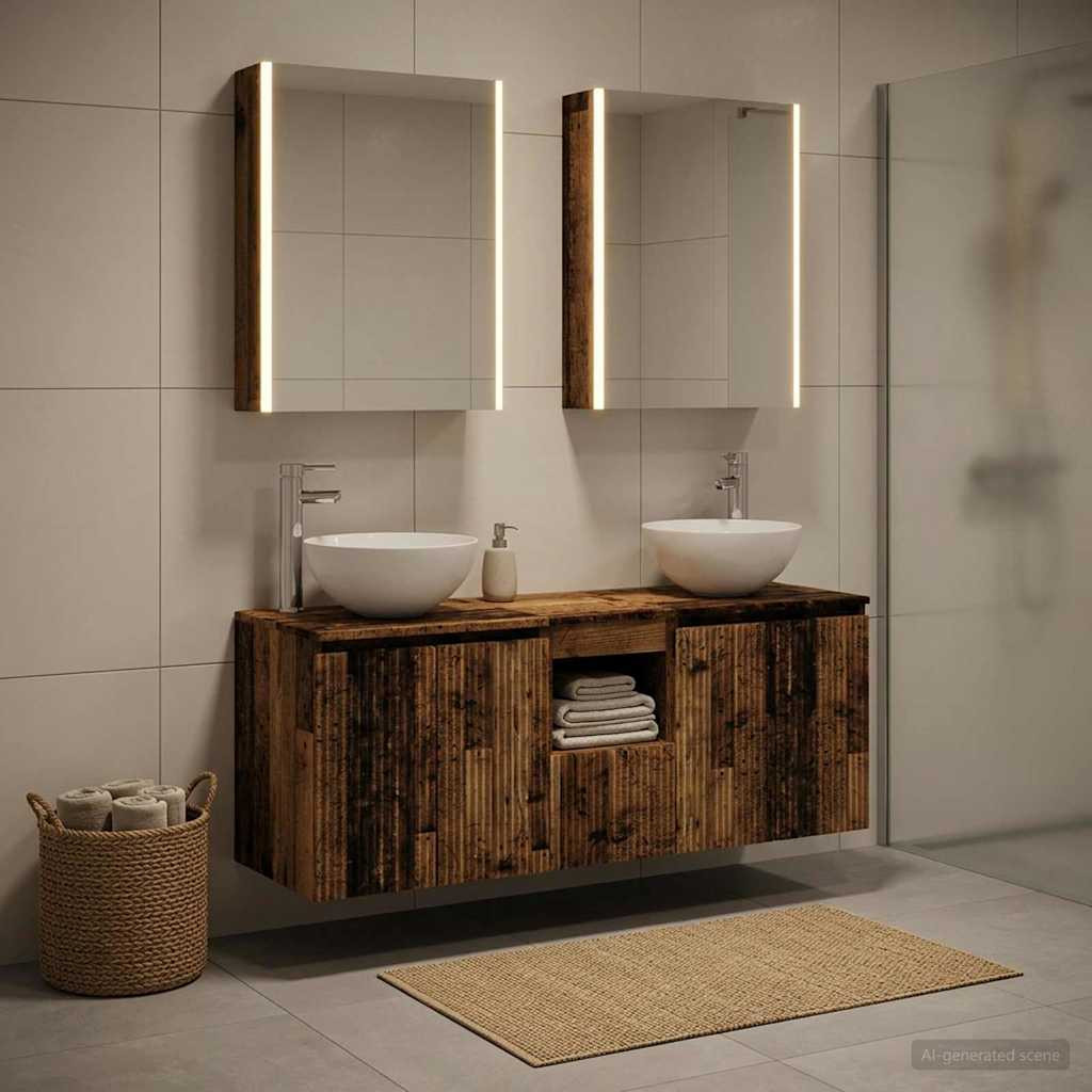 vidaXL Badezimmerschrank-Set 5 pcs Altholz 53 x 15,5 x 70 cm