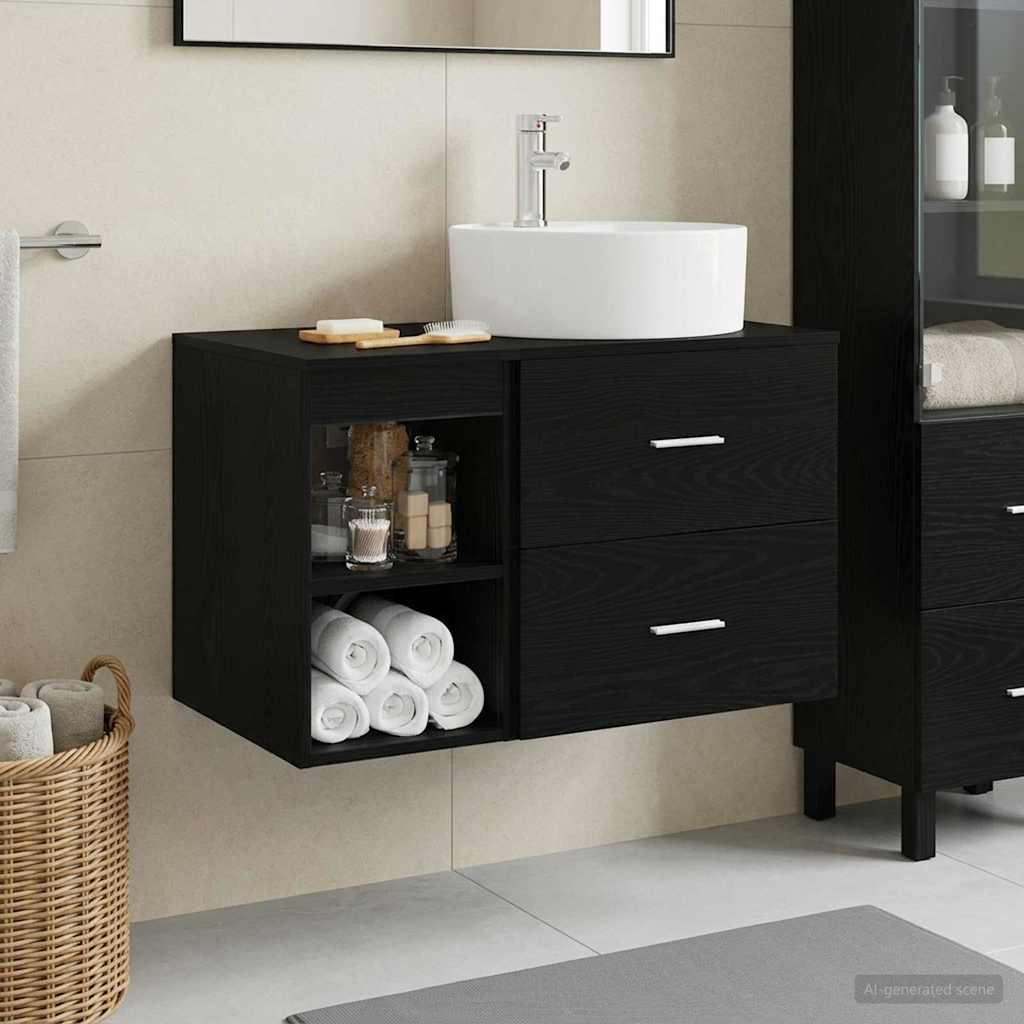 vidaXL Badezimmermöbel-Set 2 pcs Schwarze Eiche Holzwerkstoff