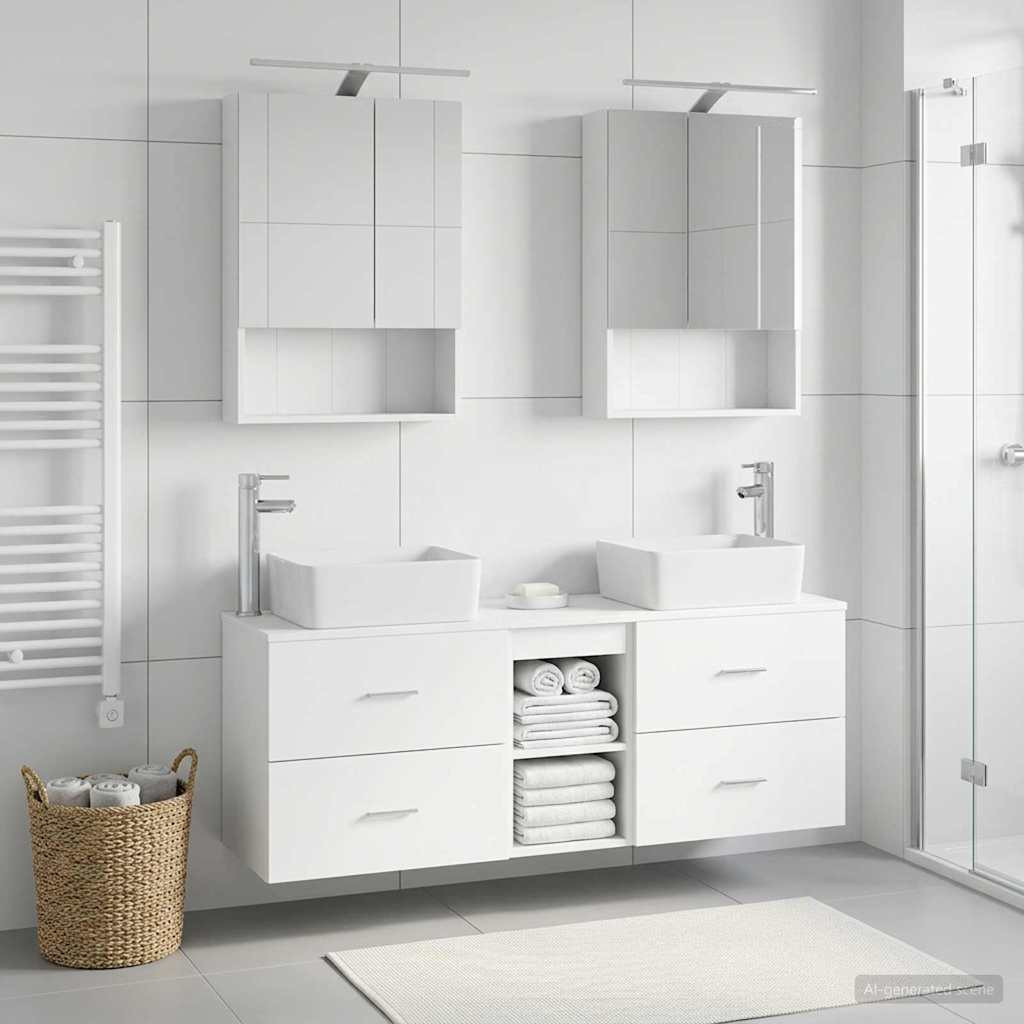 vidaXL Badezimmermöbel-Set 5 pcs Weiß Ingenieurholz und Glas