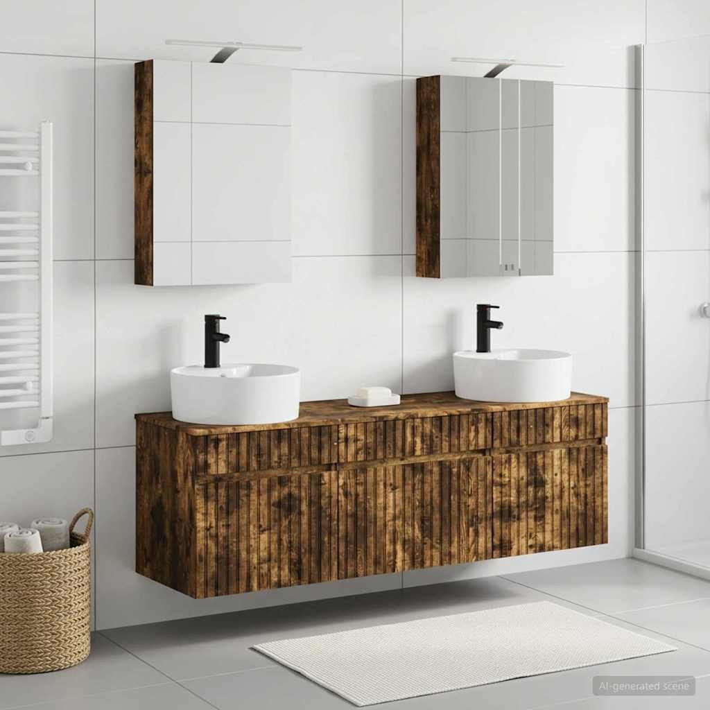 vidaXL Badezimmerschrank-Set 5 pcs Geräucherte Eiche 50 x 14,5 x 70 cm