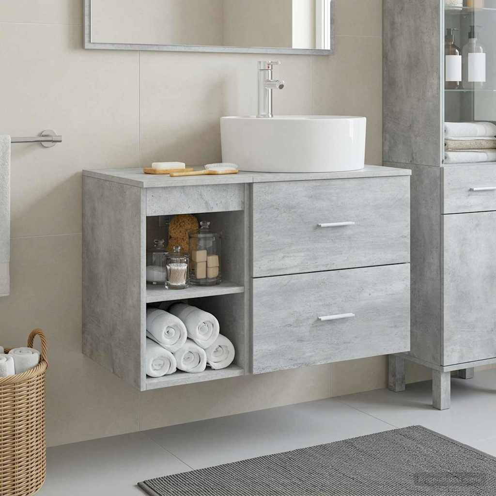 vidaXL Badezimmermöbel-Set 2 pcs Betongrau Holzwerkstoff