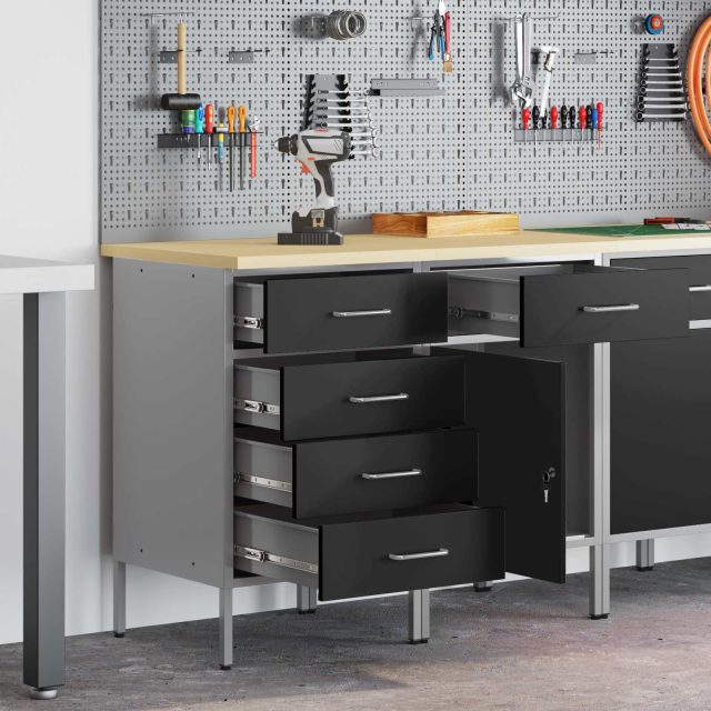 vidaXL Werkbank mit Schubladen 2 pcs Schwarz und Grau 100 x 55 x 85 cm