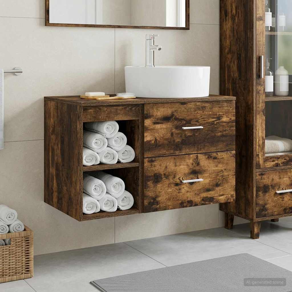 vidaXL Badezimmermöbel-Set 2 pcs Geräucherte Eiche Holzwerkstoff