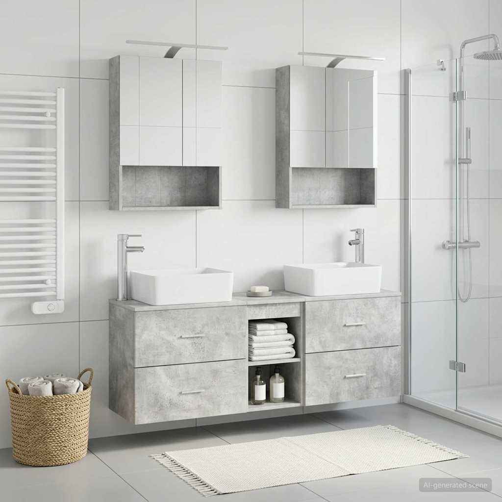 vidaXL Badezimmermöbel-Set 5 pcs Betongrau Ingenieurholz und Glas