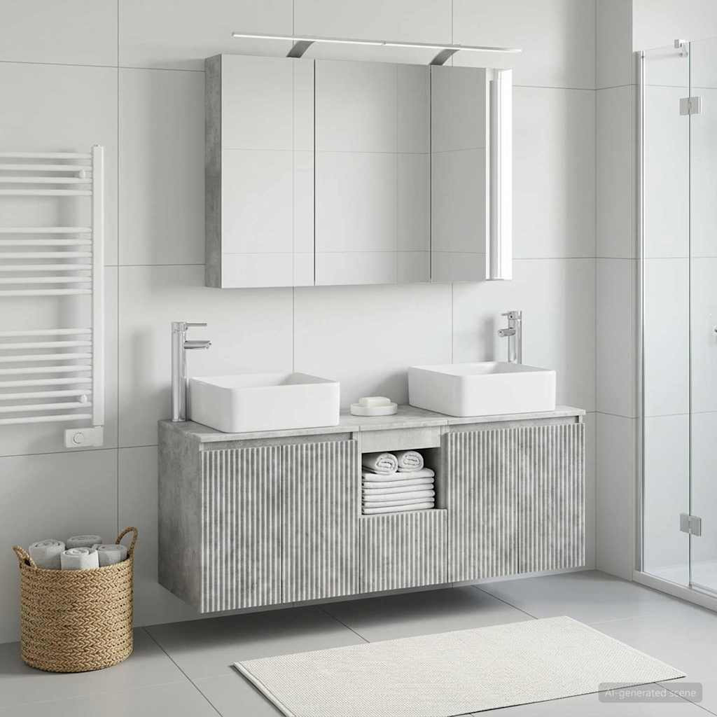 vidaXL Badezimmerschrank-Set 4 pcs Betongrau 100 x 14,5 x 70 cm