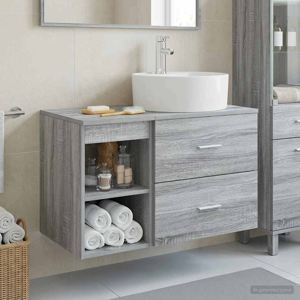 vidaXL Badezimmermöbel-Set 2 pcs Grau Sonoma Holzwerkstoff