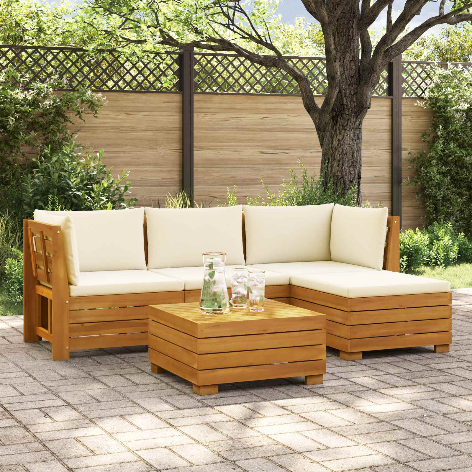 vidaXL Outdoor-Sofagarnitur mit Kissen 5 Stück Braun Massivholz Akazie