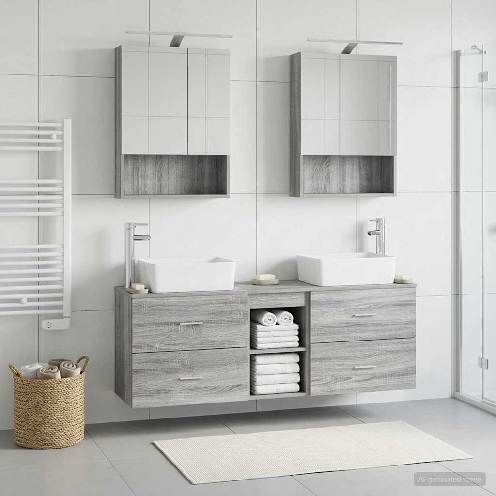 vidaXL Badezimmermöbel-Set 5 pcs Grau Sonoma Ingenieurholz und Glas