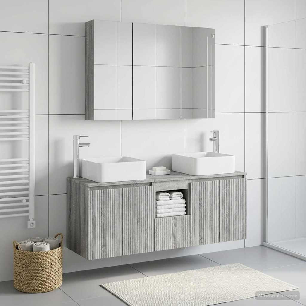 vidaXL Badezimmerschrank-Set 4 pcs Grau Sonoma 100 x 14,5 x 70 cm