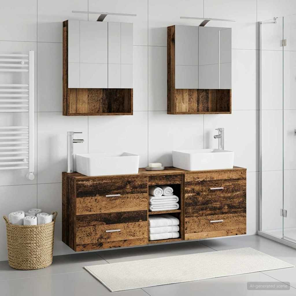 vidaXL Badezimmermöbel-Set 5 pcs Altholz Ingenieurholz und Glas