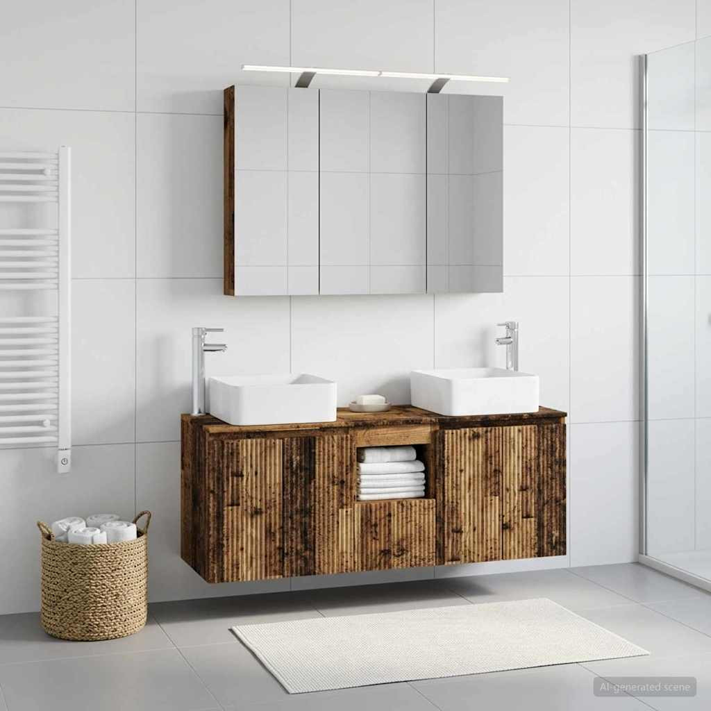 vidaXL Badezimmerschrank-Set 4 pcs Altholz 100 x 14,5 x 70 cm