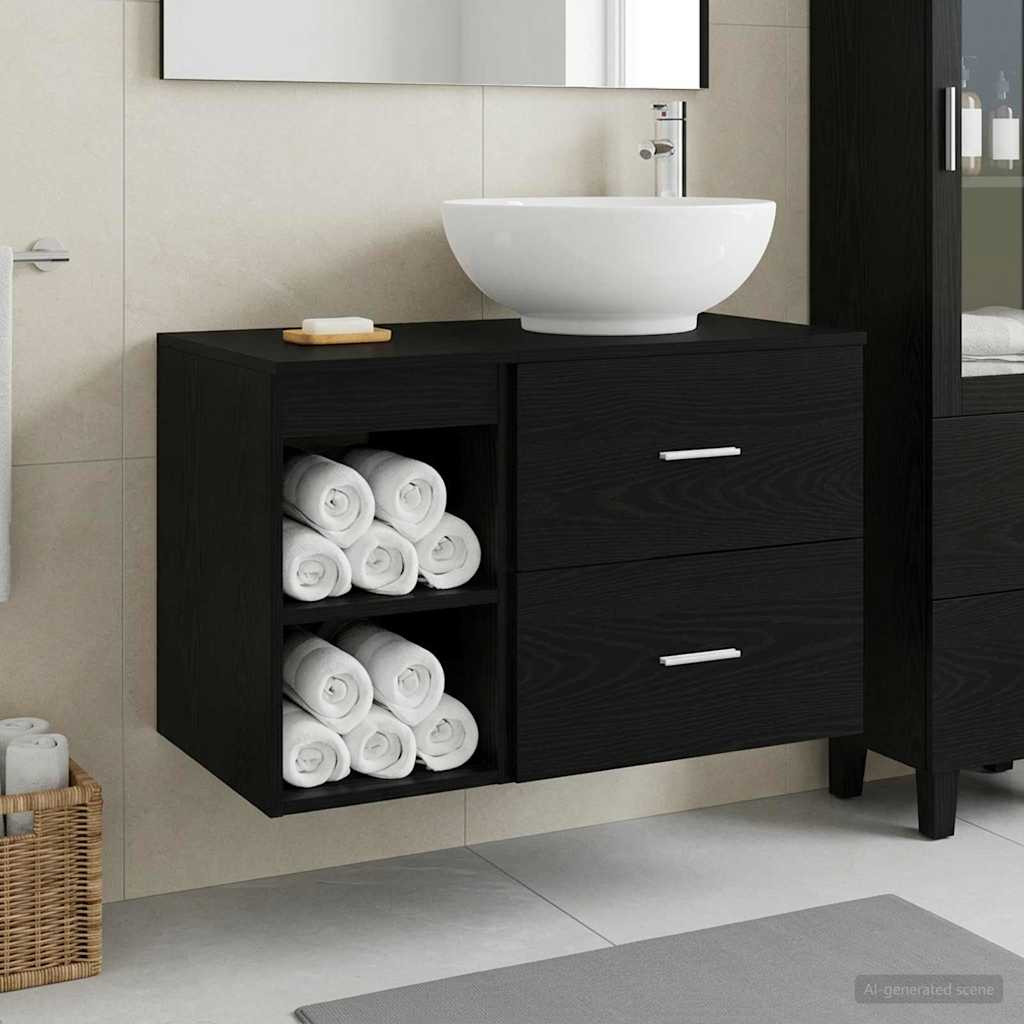 vidaXL Badezimmermöbel-Set 2 pcs Schwarze Eiche Holzwerkstoff