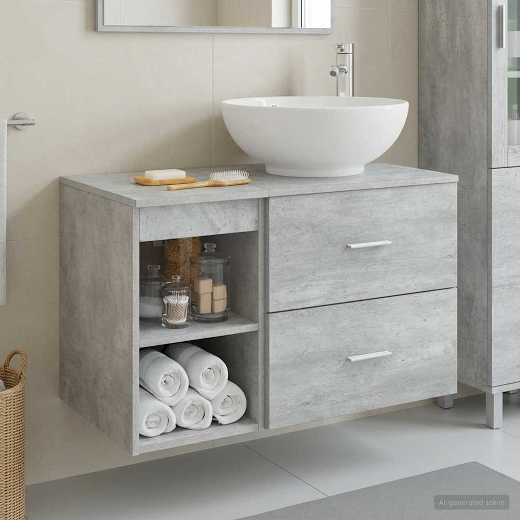 vidaXL Badezimmermöbel-Set 2 pcs Betongrau Holzwerkstoff