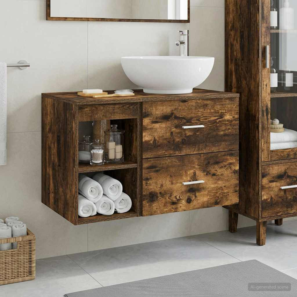 vidaXL Badezimmermöbel-Set 2 pcs Geräucherte Eiche Holzwerkstoff