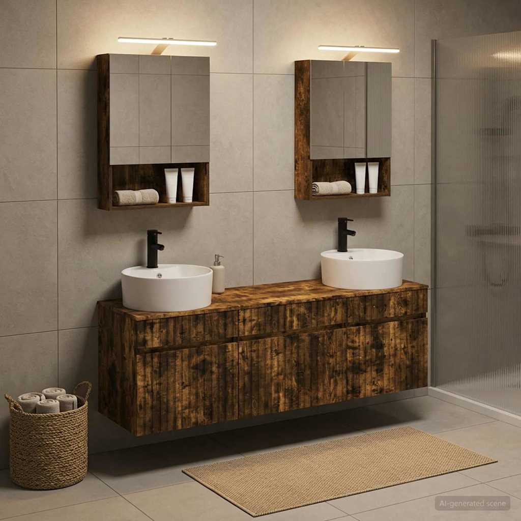 vidaXL Badezimmerschrank-Set 5 pcs Geräucherte Eiche 50 x 14,5 x 70 cm
