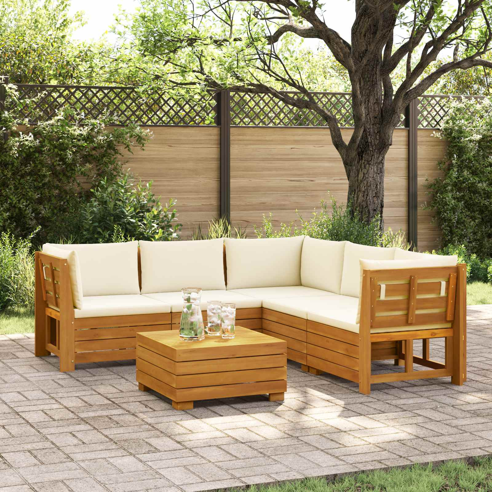 vidaXL Outdoor-Sofagarnitur mit Kissen 6 Stück Braun Massivholz Akazie