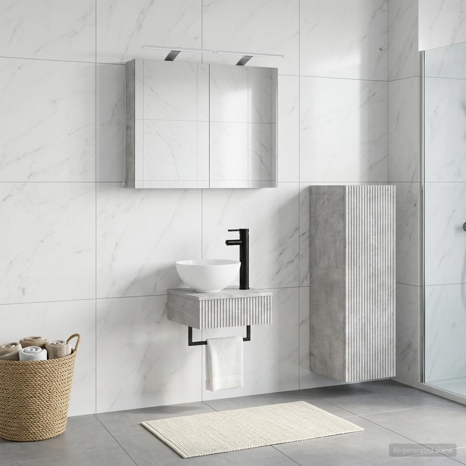 vidaXL Badezimmerschrank-Set 4 pcs Betongrau 40 x 10,5 x 60,5 cm