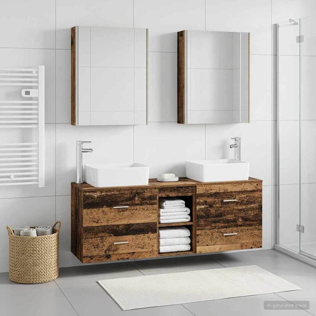 vidaXL Badezimmermöbel-Set 5 pcs Altholz Ingenieurholz und Glas