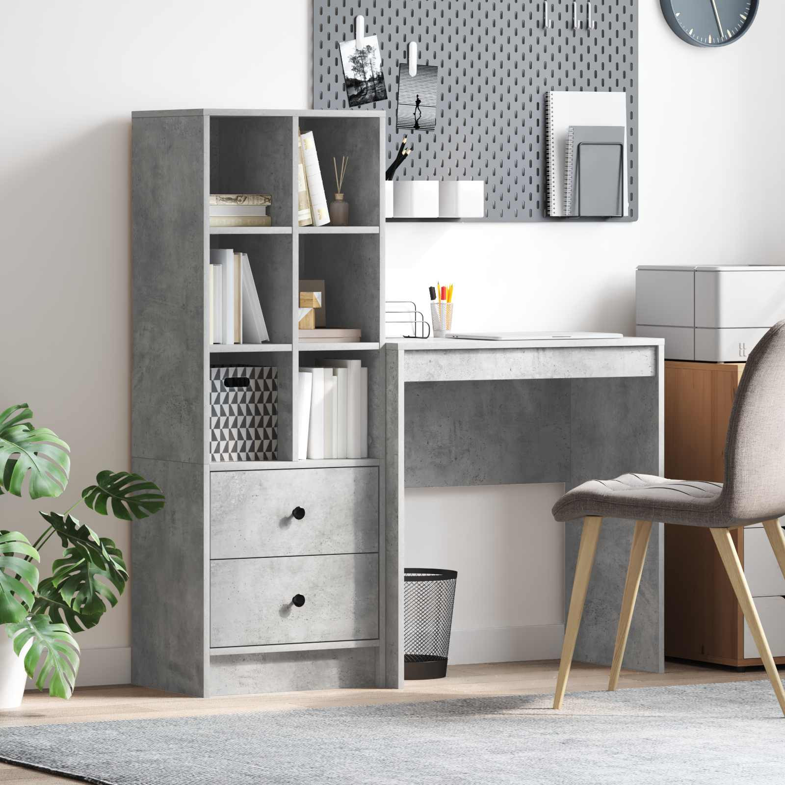 vidaXL Schreibtisch mit Schubladen mit Regal 2 pcs Beton Grau