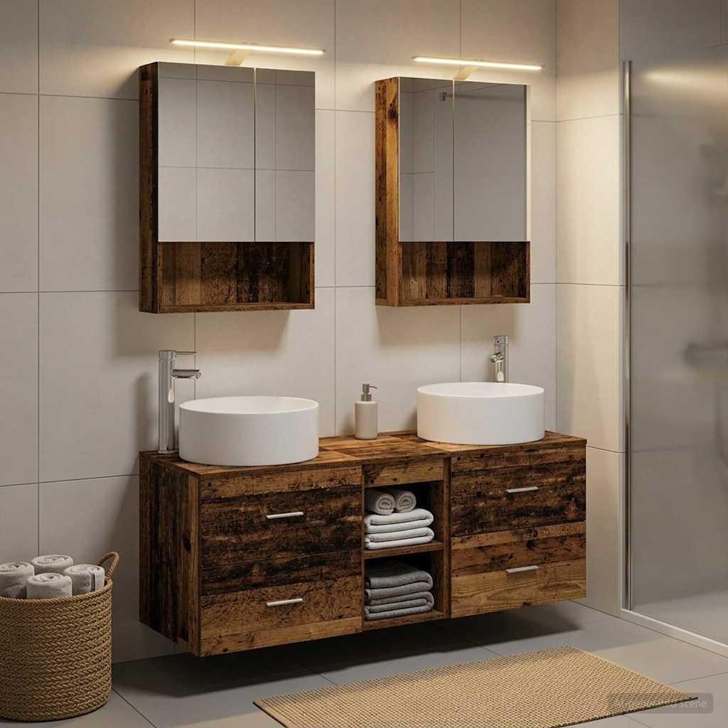 vidaXL Badezimmermöbel-Set 5 pcs Altholz Ingenieurholz und Glas